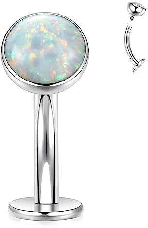 hengkaixuan Disc Bottom Belly Button Ring 14G Bauchschmuck G23 Titan Bauchnabel Barbell Nabelpiercing Schmuck Weißer Opal Bauchnabelpiercing Silber Curved Barbell 12mm Innengewinde Nabelring