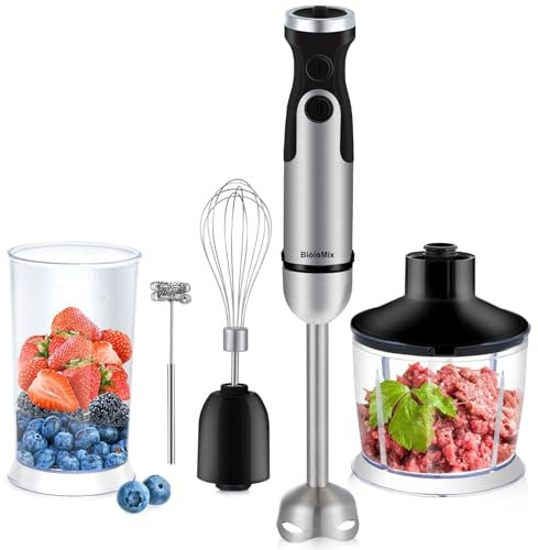 Stabmixer, Stainless Steel Pürierstab Set, Pürierstab,5 in1,1200W Kabelloser Stabmixer, Inklusive Schneebesen, Zerkleinerer,Milchschäumer, 500ml Lebensmittelhacker und 800ml Messbecher. (5-in-1)