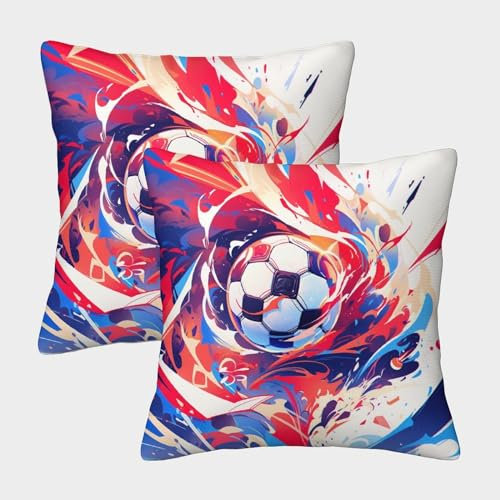 LeHuaiMa Football Kissenbezug 2er Set Kissenbezüge Wohnzimmer Kissenhülle Sofakissen Polyester Polster Textil Für Sofa Stuhl Bett Garten Deko Kissen 45x45cm
