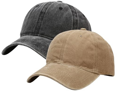 XYIYI 2 Pack Schwarz Khaki Unisex Washed Vintage Baseballkappe Golf Dad Hat Einstellbare Klassische Low Profile Plain Cap für Herren Damen