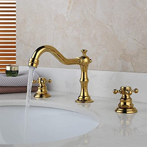 Badezimmer-Küchen-Waschtischarmatur, Waschbecken-Wasserhahn, 2 Griffe, 3 Stück, Gold, Badezimmer-Waschtischarmatur, Badewannenarmatur, Vergoldet