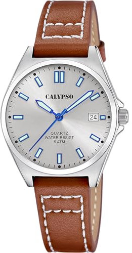 Calypso Analoge Damenuhr K5869/2 Quarz - Wasserfest 5 ATM Hochpräzises Uhrwerk - Eleganter und Klassischer Stil - Braunes Lederarmband - Basic