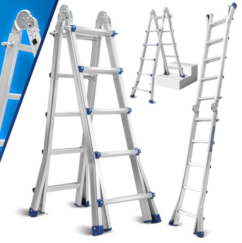 Izrielar Mehrzweckleiter 513cm, 3 in 1 Teleskopleiter 4x5 Sprossen Klappbare Trittleiter Aluleiter Multifunktionsleiter Schiebeleiter Bockleiter Haushaltsleiter Max Belastung 150kg