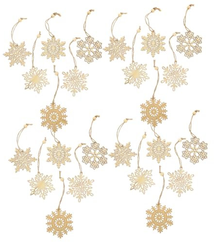 PRETYZOOM 24pcs Holzhänge Schneeflocken Ornamente Weihnachtsbaum Hängen Dekore Weihnachtsfeiern Vorräte
