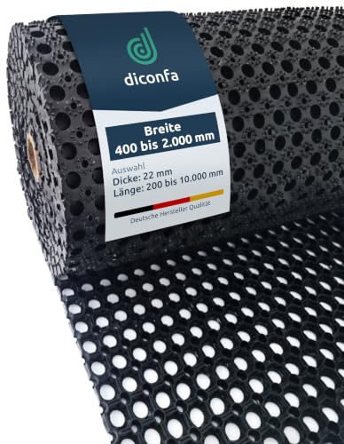 diconfa Ringgummimatte NACH MAß 22mm Auswahl 0,4m BREIT, 3m LANG | BREITE 0,4m bis 2,0m - LÄNGE 0,2m bis 10m - GRÖßE: 40cm x 300cm - Gummimatte Schmutzfangmatte Lochmatte Wabenmatte