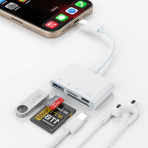 Lecteur de carte USB C vers SD, carte SD USB C pour iPhone 16/15/iPad/Mac/ordinateur portable, adaptateur de carte SD avec ports SD Micro SD Type C USB A, lecteurs de cartes mémoire USB C pour iPhone