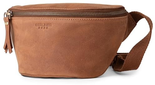 Berliner Bags Vintage Bauchtasche Noah, Umhängetasche aus Leder, Crossbody Tasche, Gürteltasche für Damen und Herren - Braun