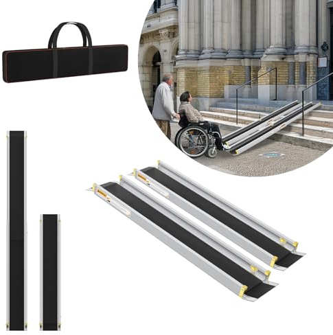 LZQ 2 x 121-183-213cm Teleskop Rollstuhlrampe Aluminium Auffahrrampe Rampe für Treppe Verstellbare Teleskoprampe bis 272 kg Ladekapazität Teleskoprampen für Rollstuhl Rollstuhlrampe für Treppen