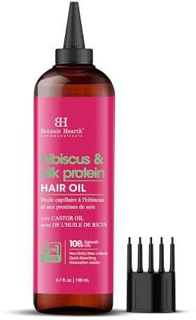 Botanic Hearth Huile capillaire à l'hibiscus et aux protéines de soie – 200 ml – Traitement capillaire hydratant et fortifiant pour des cheveux lisses, brillants et sains – Sans paraben – Pour tous