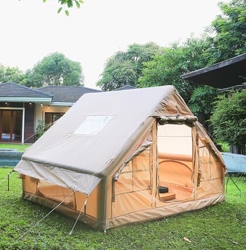 Outdoor Camping Quick setup Inflatable Tent with Pump, Family inflatableTent with Window and Door, Pop-UpTent with Storage Bag, 4 Season Waterproof Windproof Large AirTent (3 * 2M with chimney)