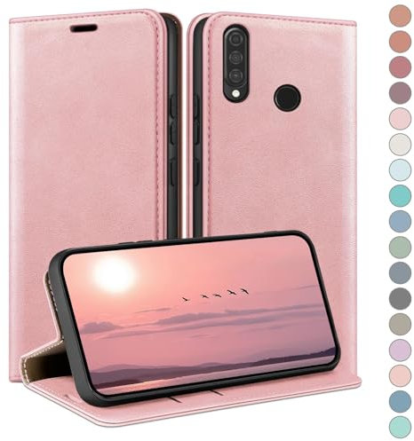 HUOUH für Huawei P30 Lite Hülle mit RFID Schutzhülle aus Lederhülle Handyhülle,Kartenfach Leder ständer Handy hülle,360 Grad Schutz Cover für Huawei P30 Lite Klapphülle Wallet Case Roségold