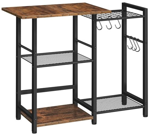 HOOBRO Küchenregal, Bäckerregal stehend, Standregal,Mikrowellen-Regal, Mikrowellenständer, Kaffee-Bar-Station, für kleine Räume, Küche, Esszimmer, rustikales Braun und Schwarz EBF15HB01