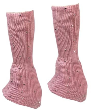 Harilla Ice Skating Leg Warmers with Rhinestone Decoration Ice Figure Skating Socks Knitting Leg Warmers for Workout Party Dance 30cm, Pink