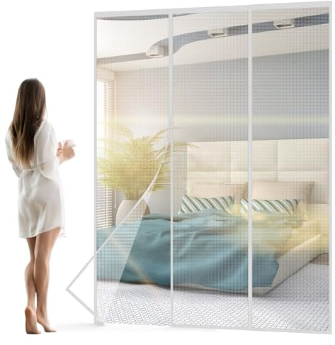 Pollen Protection Curtain for caravans | Fly Screen Door - Magnetic Tapes Insect Camper Vans Grille 135x190cm White self-Closing