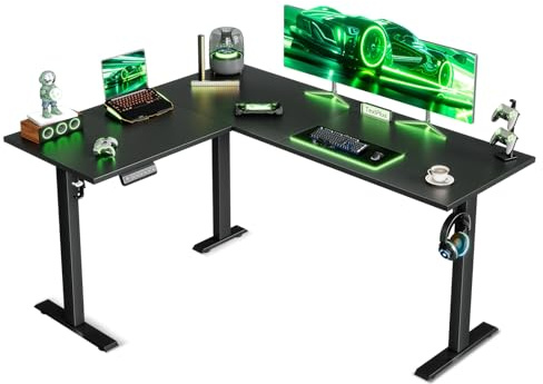 OffiGo L-förmig Höhenverstellbarer Schreibtisch, 160 x 120 cm Schreibtisch Höhenverstellbar Elektrisch, Eckschreibtisch Ergonomischer Steh-Sitz Tisch Computertisch, Schwarz
