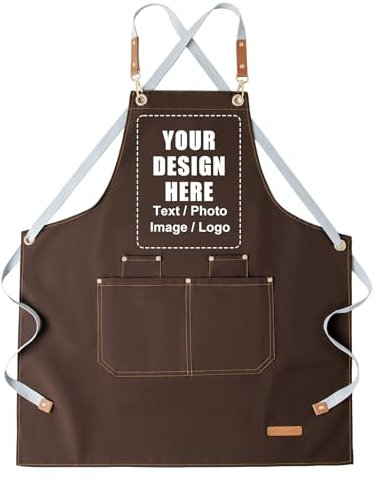 Generisch Schürze Personalisiert mit Bild und Text, Grillschürze Herren Damen, Verstellbare Kochschürze mit Taschen, Wasserdichte Schürzen für Küche Grill Garten (Dunkelbraun)