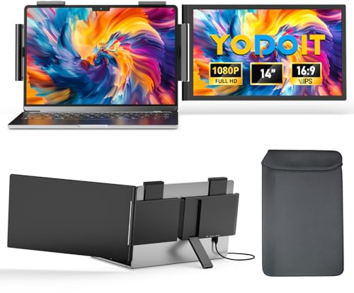 Yodoit Écran Portable 14 pour Ordinateur, 1080P FHD Extension Moniteur Portable pour Ordinateur Portable 14''-16'' avec Type C & HDMI Plug & Play, Compatible Mac, Windows, Chrome