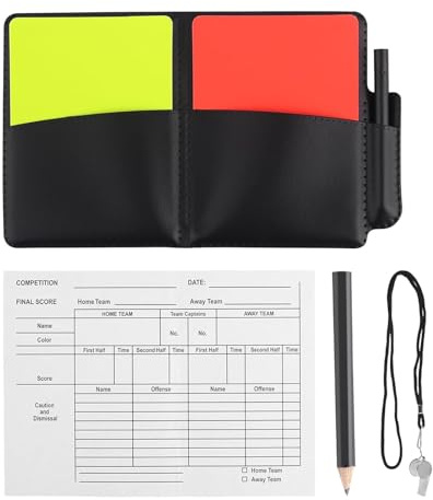 louuuou 6 PCS Football Referee Kit, Football Stuff Red And Yellow Cards Referee Whistle With Lanyard Whistles Sports With Leather Case Recording Papers Pencil, For Coach Sports Accessories