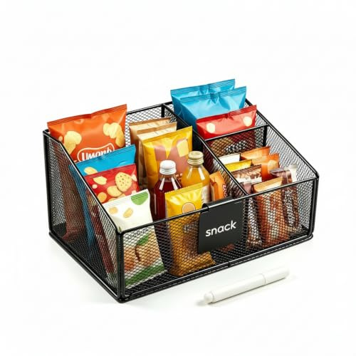 Gzsekken Snack Storage, 3 Compartments Metal Crisp Storage, Black Snack Trays for Chips Candy Snacks Basket for Kitchen Cupboard Large Capacity Pantry Organizers and Storage