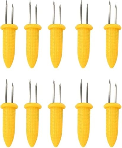 Maiskolbenhalter, Edelstahl, Maiskolbenhalter für Grill, Gabelspieße, Zuhause, Kochen, Partys, Camping, Grillen und Grillutensilien, Gelb, 10 Stück