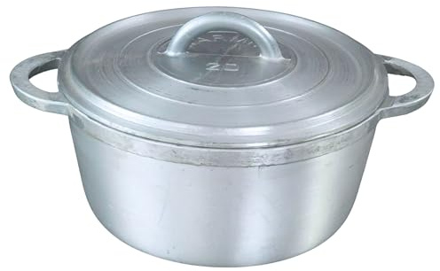 Reldor Dutch Pot – Cast Aluminium Caribbean Cooking Pot with Lid – Traditional Flat Bottom for Stews, Curry, Rice & Peas, Heavy Duty Cookware, 24 cm
