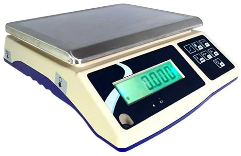 MBH - Balanza Industrial de Control de Peso hasta 30 kg con Plato de Acero Inoxidable y Batería. Báscula Profesional con Tara, Cuenta Piezas y Pantalla LCD para Hostelería i Frutería (288x335x110 mm)