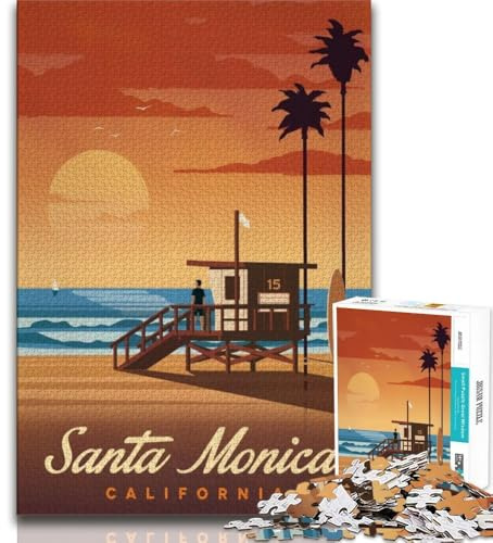 Santa Monica Puzzles für Erwachsene 1000 Puzzles, Spielzeug, Lernspiele, Stressabbau, geeignet für die Schreibtischdekoration, 38x26cm