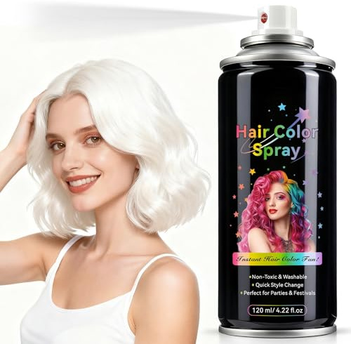 Laque blanche lavable – Coloration immédiate | Spray de couleur pour enfants et adultes | Spray coiffant blanc | Spray coiffant | Spray coiffant blanc Halloween Party Essentials (laque pour cheveux