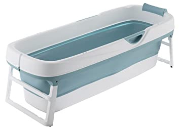 Faltbare Badewanne für Erwachsene XXL 158 cm | Faltbare tragbare Badewanne, tragbare Klappbadewanne, blau (Blau)