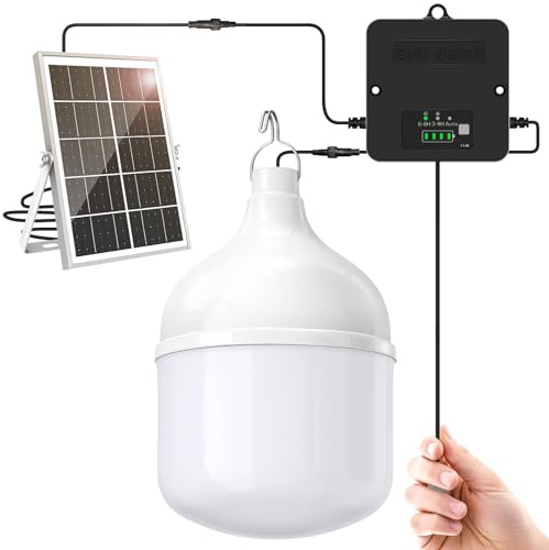 Solar Shed Light Indoor Outdoor, 6500K Day & Night Use Lamp with Pull Cord | 3 Modes Including Auto Dusk to Dawn, Power Display & Mode Indicator, IP65 Waterproof for Garage Porch Gazebo Chicken Coop