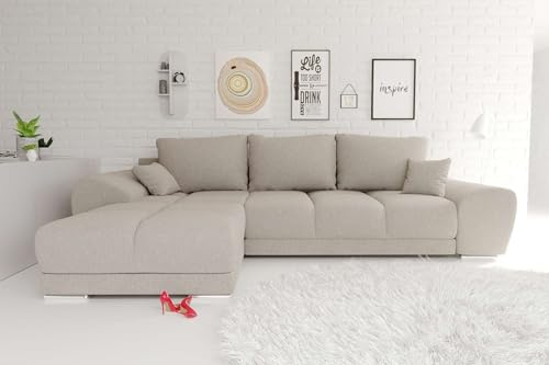 99rooms Antalya Ecksofa Beige, mit Ottomane Links | Strukturstoff Neve, mit Schlaffunktion