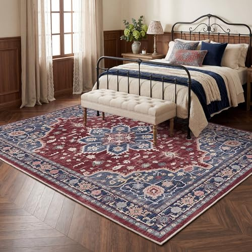 Autsel Vintage Teppich Wohnzimmer 200x300cm, Roter Teppich Schlafzimmer | Waschbarer Boho Teppich, Rutschfest Läufer Teppiche, Pflegeleicht Teppich Gegend für küche, Büro, Esszimmer, Flur