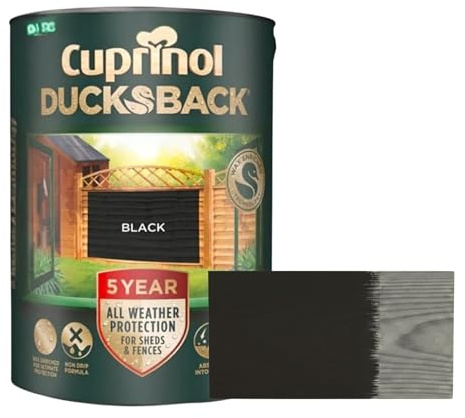 Aruuj 5L Ducksback Paint Black, Fence Paint Extends Timber Life, Water Repellent Wood Treatment, Painting Shades Protects Against UV, Rain & Frost, Fast Drying Low Odour