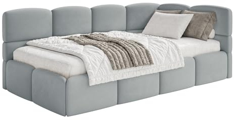 Selsey Jugendbett 120x200cm Grau mit Matratze und Lattenrost, gepolstertes Polsterbett mit Stauraum und Bettkasten, Jugendbett rechtsseitig mit Eckkopfteil, Kinderbett 120x200 für Jugendzimmer