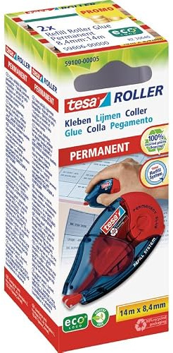 tesa - tesa ecoLogo Roller de Colle Rechargeable PERMANENT Glue, 2