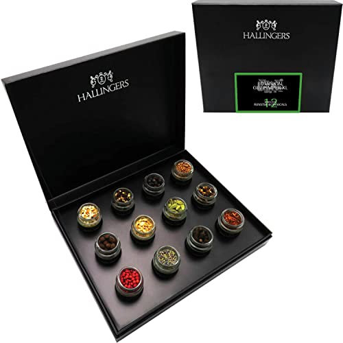 Hallingers Botanical Gin Pimper XL - Gewürz Geschenkset handmade, 12 Gin-Gewürze als Botanicals (Set) - Geschenk im Sommer & als perfektes Grillgeschenk | Geburtstag Glückwunsch Neues Zuhause Jahresta