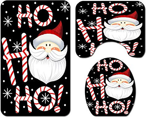 Morbuy 3-teiliges Badvorleger-Set Duschmatte + Konturmatte + WC-Deckelbezug, Weihnachtsmann rutschfeste Badvorleger für Küche, Weihnachten (Weihnachtsmann)
