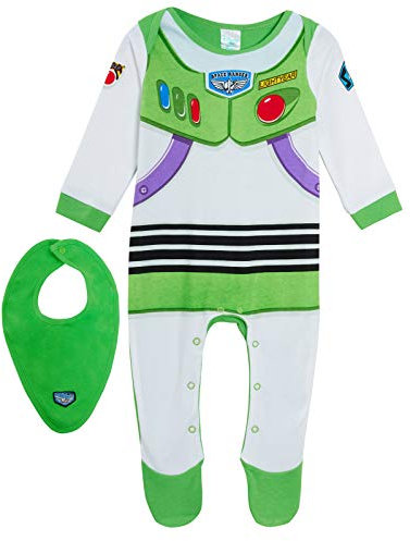 Disney Baby Boy Toy Story 4 Buzz Lightyear Strampler + Bandana-Lätzchen, Geschenkset Gr. 3-6 Monate, grün/weiß
