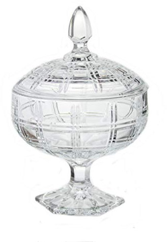 Delisoga Crystal Effect Clear Glass Bonbon Candy Dish with Lid - Large Footed Sugar Cubes Bowl Decorative Chocolate Jar Centerpiece Container