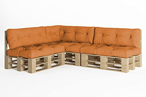 chilly pilley Palettenauflage Schaumflocken palettenkissen Palettenpolster Palettenmöbel Palettensofa Rückenlehne Sitzkissen Seitenkissen Set (7er Set Orange)
