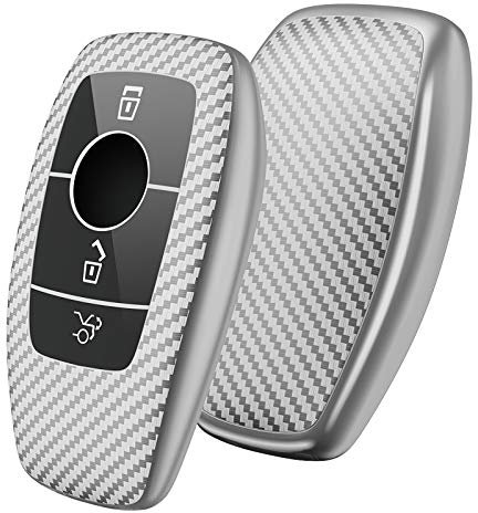 OATSBASF Autoschlüssel Hülle Geeignet für Mercedes Benz, Schlüsselhülle Cover für E Klasse S Klasse TPU Schutzhülle (Silber-Streifen)