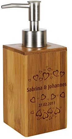 Herz & Heim® Seifenspender mit Gravur aus Bambusholz Hochzeitsgeschenk-Idee Herzen