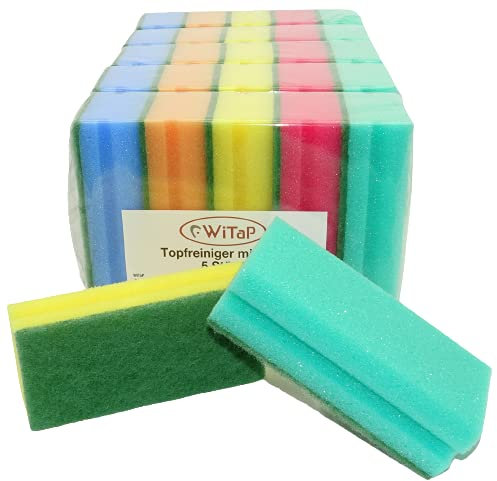 25 Stück Witap Putzschwamm Scheuerschwamm 150x70x43mm Spülschwamm Küchenschwamm Reinigung Topfschwamm (5 x 5er Pack) bunt