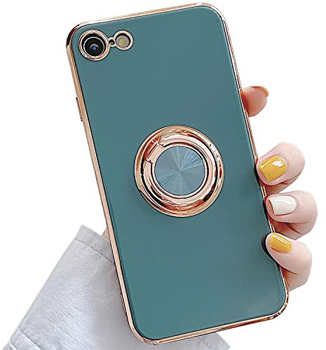 LRANKAI Compatible with iPhone 7/8/SE 2020 Ring Holder Case for Women Girls,Built-in 360 TPU Rotation Kickstand Rings Cases with Magnetic Mount Shockproof Protective Cover for iPhone 7/8/SE 2020-Gray