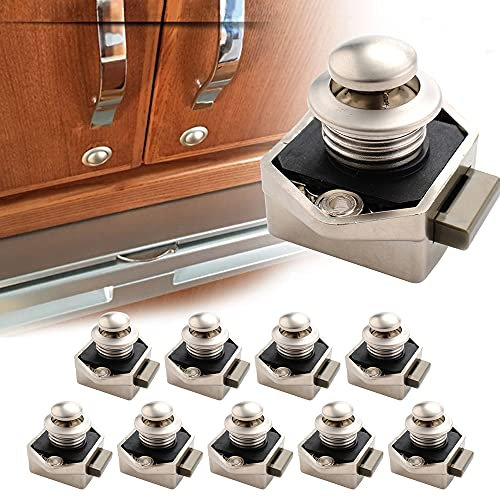 Opaltool 10 Stück Push Button Catch Türschloss 15-20mm Keyless Metall Verriegelung für Caravan Van Yacht Wohnmobil Türschrank