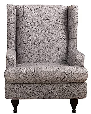 Highdi 2 Teilig Ohrensessel Überzug, Sessel-Überwürfe Bezug mit Stilvoll Muster Sesselhusse Elastisch Stretch für Ohrensessel mit Armlehne Hohe Rückenlehne Universal (Grau)