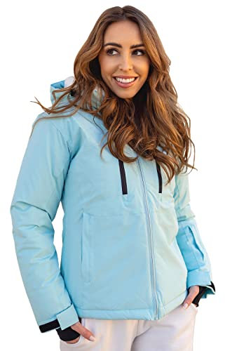 BOLF Damen Winterjacke Skijacke Snowboardjacke Schneejacke mit Kapuze Schneefang Bündchen Winddicht Wasserdicht Atmungsaktiv Outdoor Sport Style HH012 Hellblau XL [D4D]