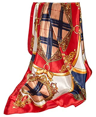 GLORIS Seidenschal Damen 90x90cm Rot Weiß Elegante Seidentuch Haare Seidentuch Damen Halstuch Damen Elegant Satintuch Halstuch Seide Bandana Tuch Kopftücher Damen Ansatz Scarf