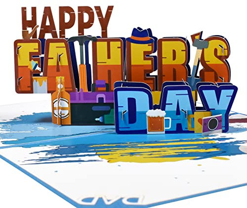 Magic Ants 3D Pop-Up Vatertagskarte – Happy Father’s Day – Werkzeug-Design Grußkarte mit Umschlag & leerer Karte für Papa, Opa, Stiefvater (Hammer, Säge, Bier, Werkzeuge)