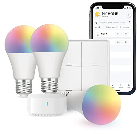 BroadLink | LB4E27 | Bombilla inteligente FastCon, cambio de color con sincronización de música, funciona con Alexa y Google Home - A60, E27, 9 W, 800 lm